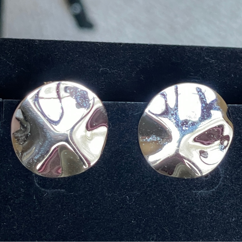 Monet Vintage Modernist Sterling Silver Screw Back Earrings